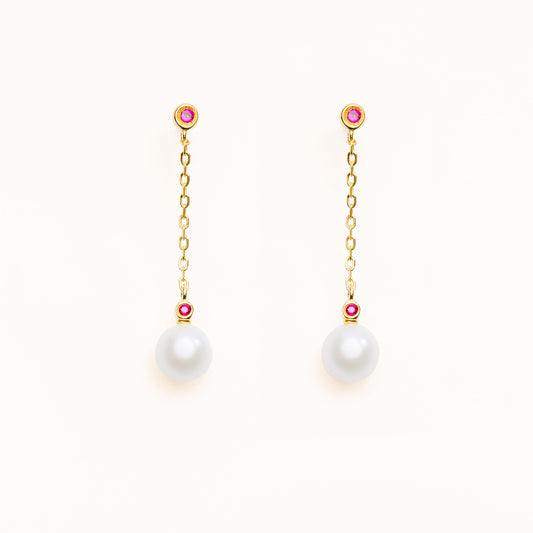 Pearl earrings with two beautiful red rubies
