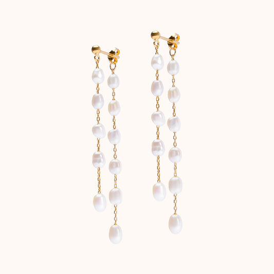 Double strand pearl dangling earrings. Perfect for weddings