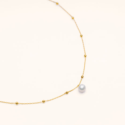 Beaded freshwater pearl necklace in sterling silver and 18k gold plating